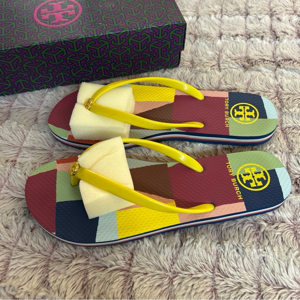 Tory Burch Multicolor Patchwork Flip Flops with Y… - image 5